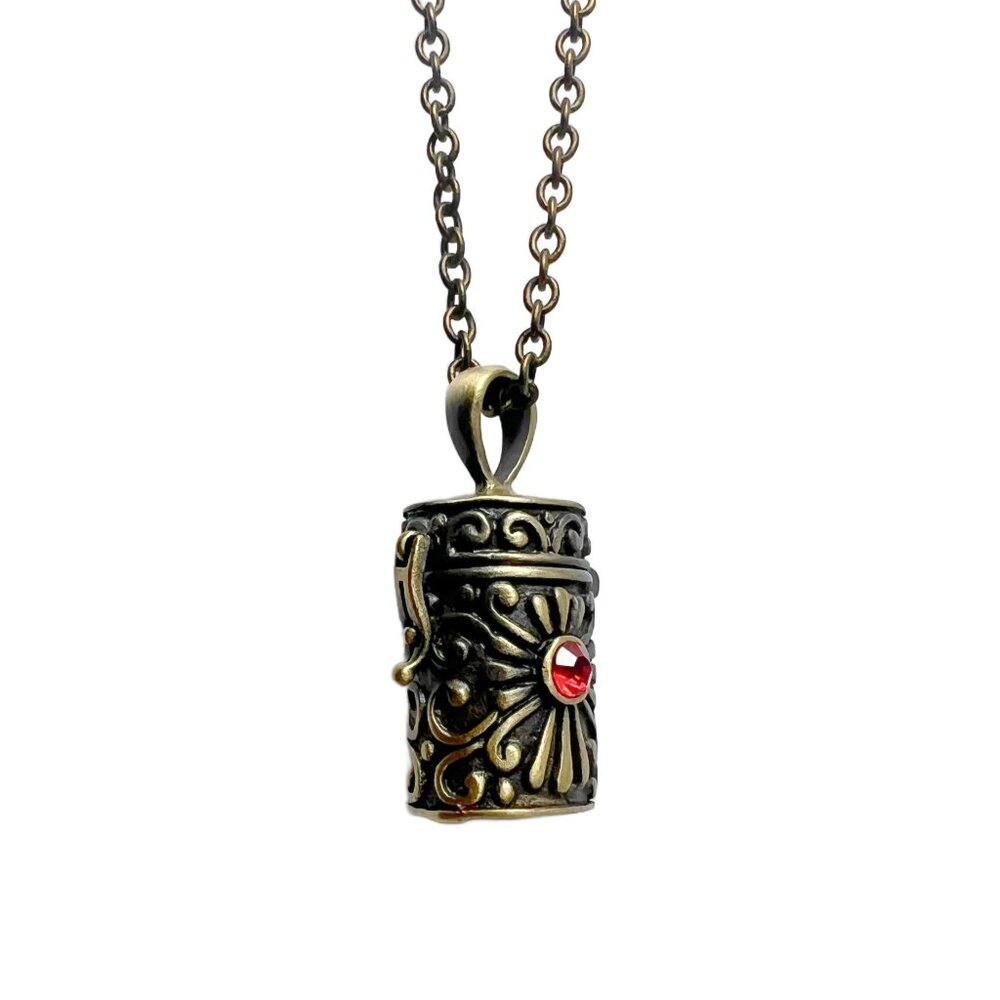 Vintage-Inspired Gold and Red Locket Necklace